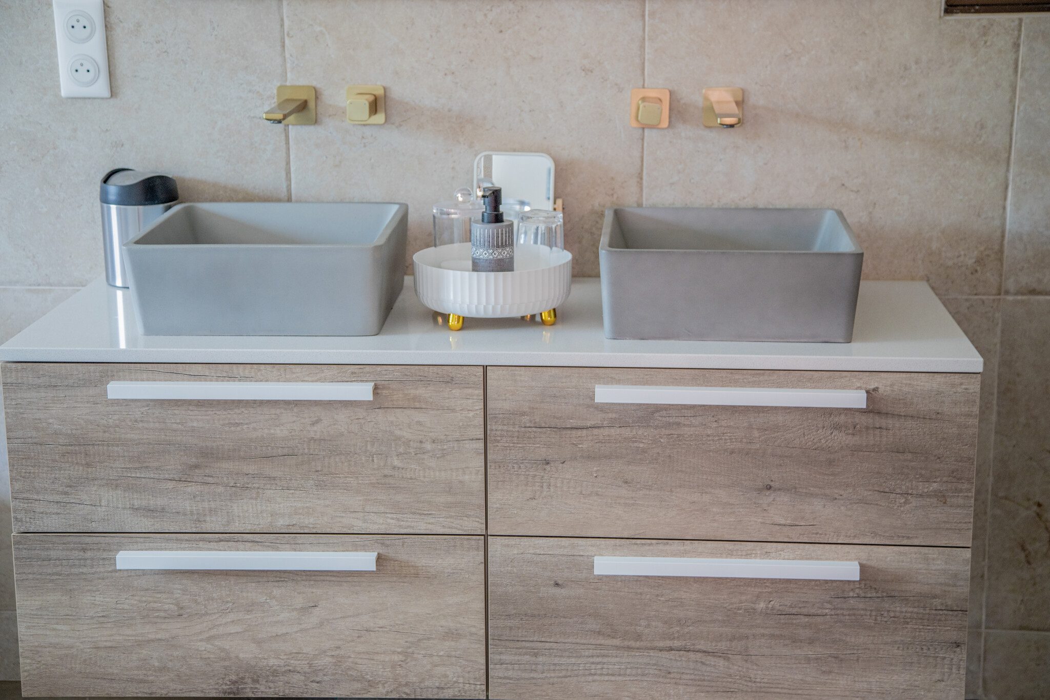 Villa bathroom with twin washbasins